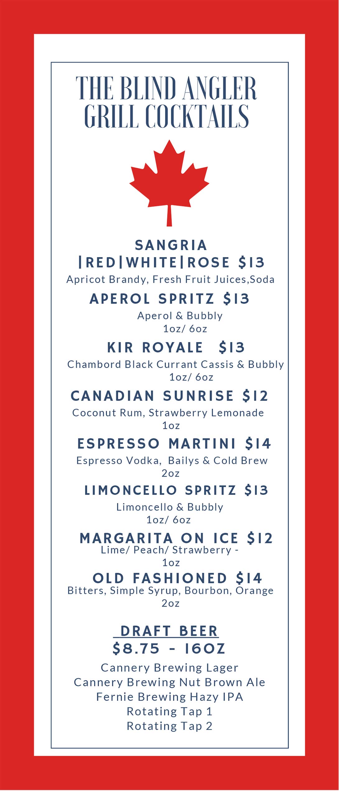 The Beachside Bites Drink Menu